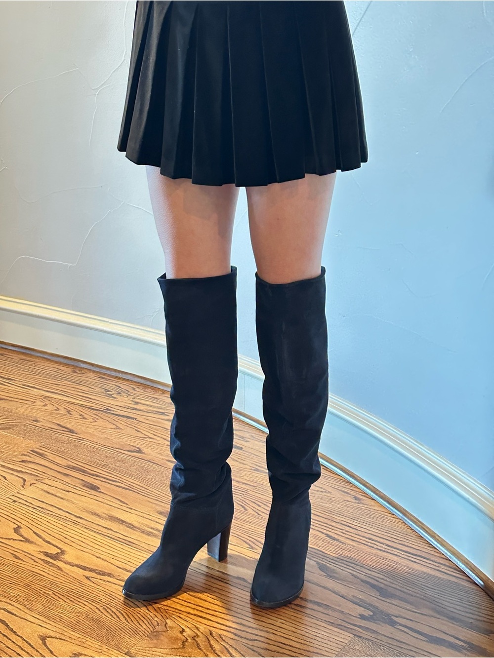 L'AUTRE CHOSE Navy Suede Pull-on Slouchy Boots Red Sole NWOT Sz 40🌸